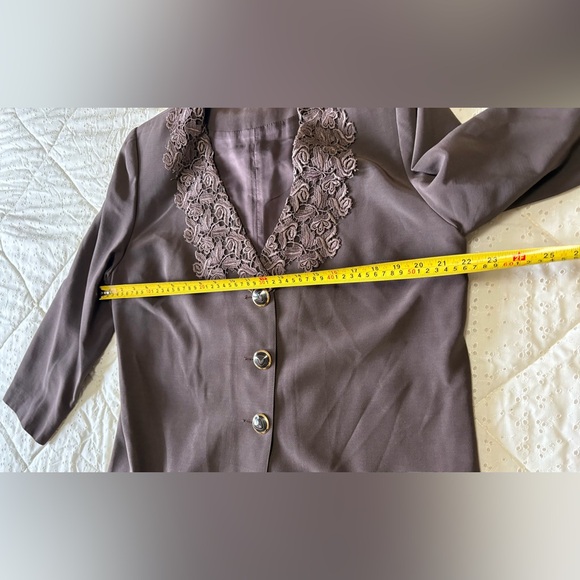 Women's Brown Lace Top and Skirt Suit Set - Picture 8 of 11